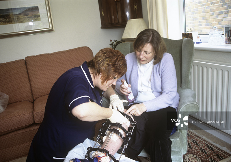 护士治疗病人的腿部骨折图片素材