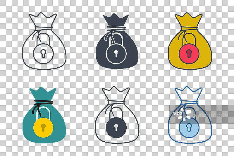 带挂锁的钱袋图标合集图片素材