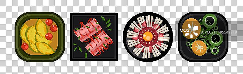 盘子上呈现的不同食物扁平套装图片素材