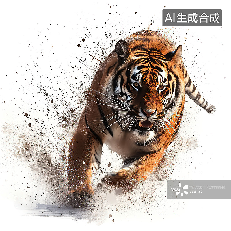 【AI数字艺术】白色背景下的老虎特写镜头图片素材