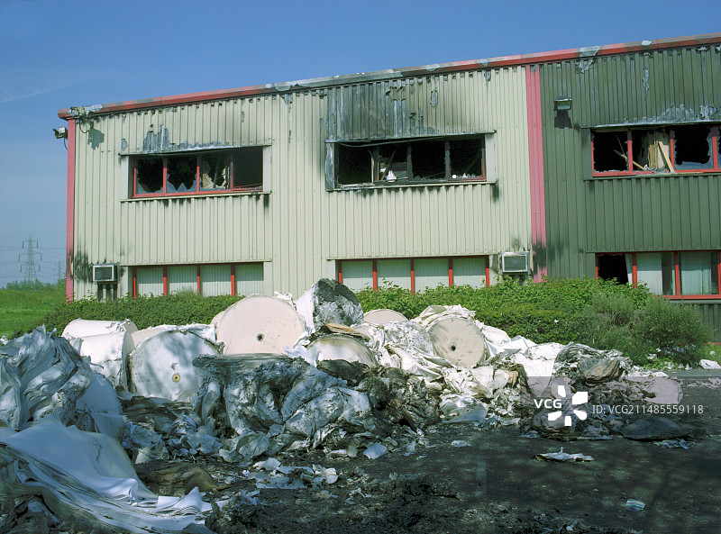 被火灾损坏的印刷厂图片素材