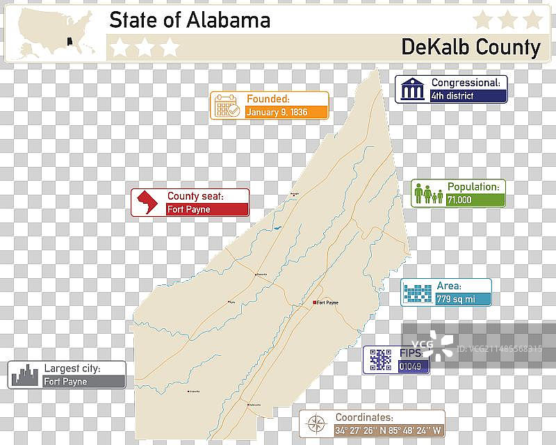 迪卡尔布县的详细信息图和地图图片素材