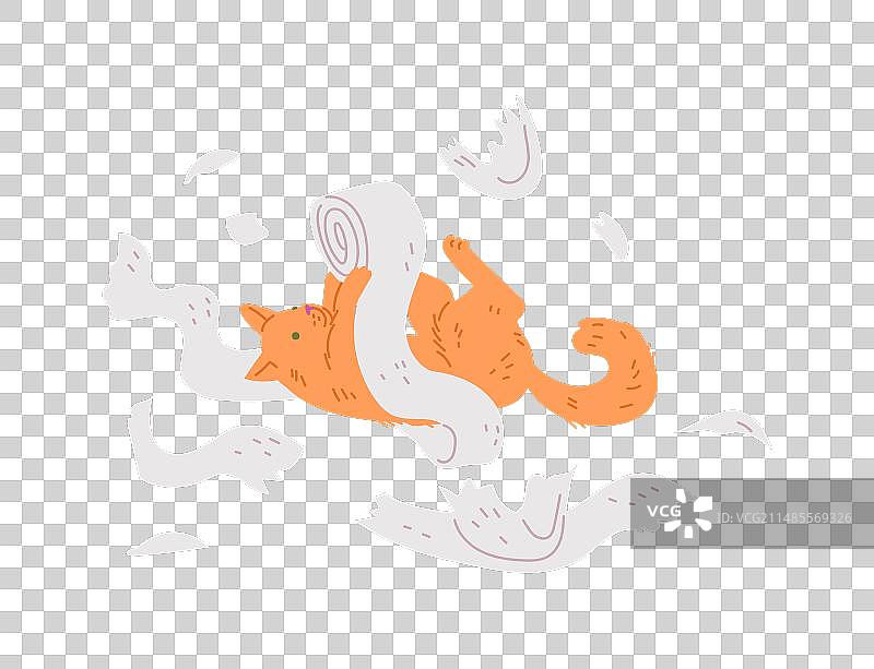 红色猫咪玩弄散落的卫生纸图片素材