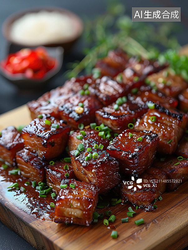 【AI数字艺术】木板背景上美味小吃手抓饼图片素材