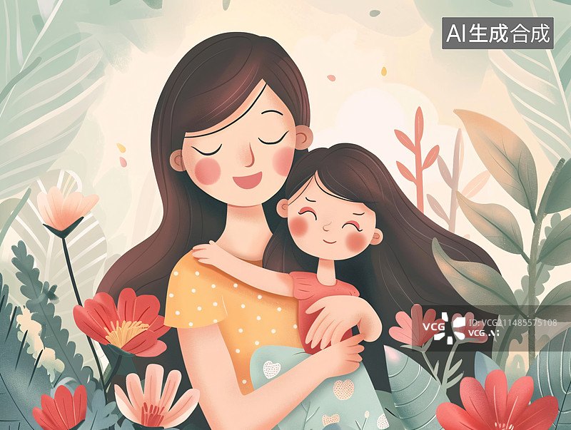 【AI数字艺术】母亲节妇女节女神节电商亲情卡通插画广告海报图片素材