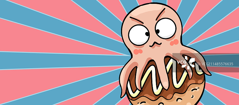 原创手绘卡通美味的章鱼丸子插画海报素材图片素材