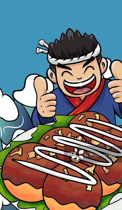 原创手绘卡通美味的章鱼丸子插画海报素材图片素材