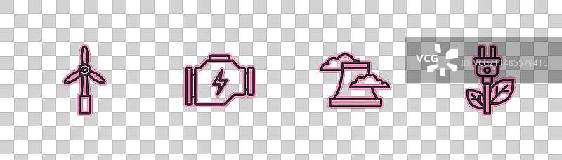 线条图案：风力涡轮机、核电站、复选框图片素材