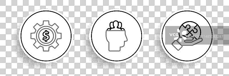 手中拼图块齿轮与美元线性图片素材