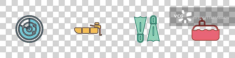 带目标的雷达、充气艇和发动机图片素材