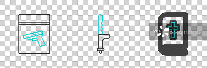 圣经书籍证据袋和手枪线条设计图片素材