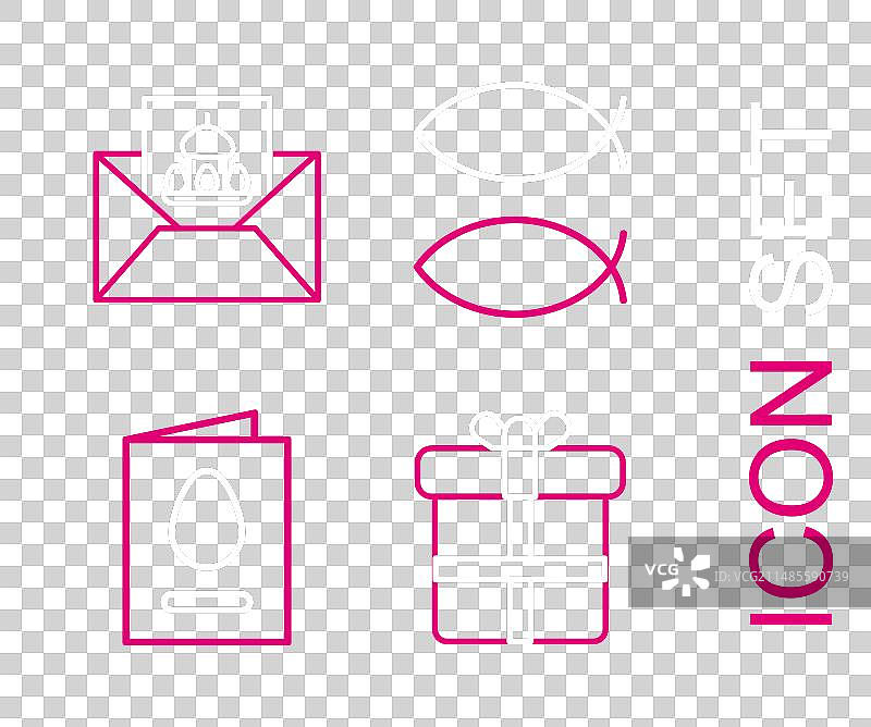 线条集合：礼盒、带有复活节快乐的贺卡图片素材