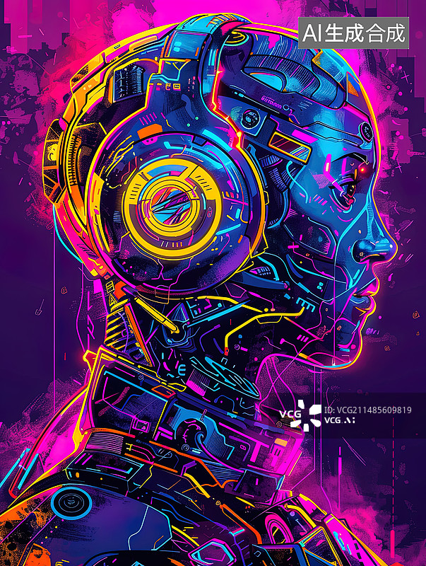 【AI数字艺术】赛博朋克风格音乐主题海报图片素材