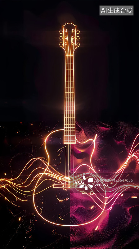 【AI数字艺术】音乐节创意闪亮音浪描边贝斯电吉他图片素材
