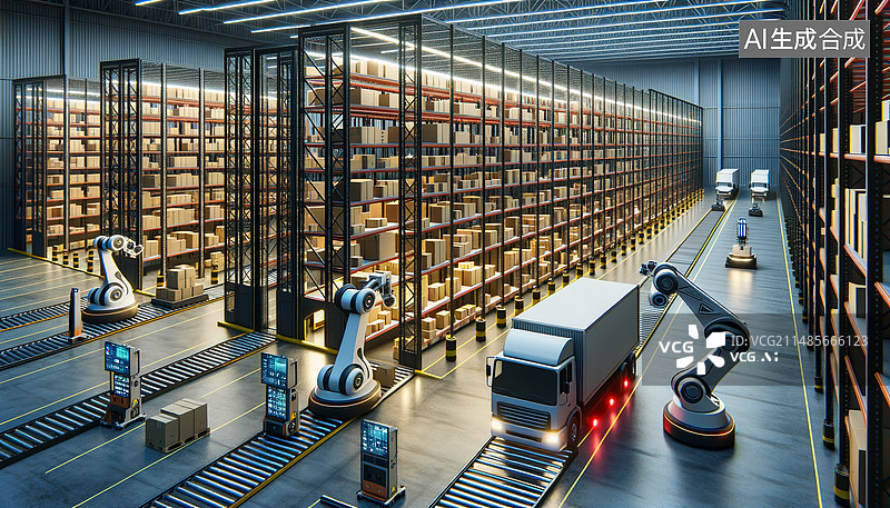 【AI数字艺术】智能仓储，智能物流，未来物流，送快递，科技背景，物流快递图片素材