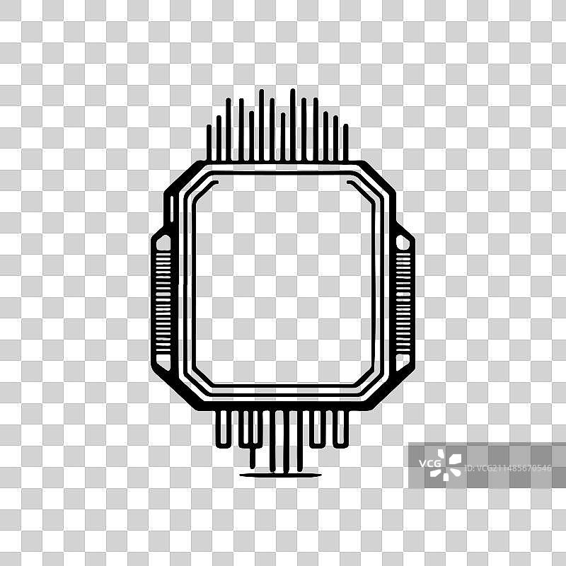 手绘黑色处理器芯片图标图片素材