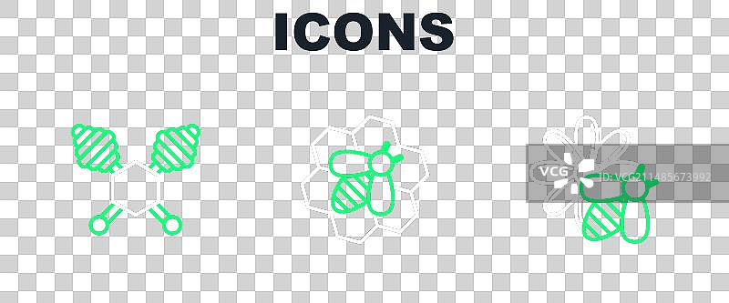 蜜蜂花朵蜂蜜勺线条元素图片素材