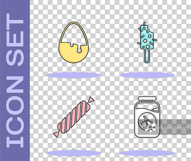 樱桃酱罐、巧克力蛋、糖果和冰淇淋合集图片素材