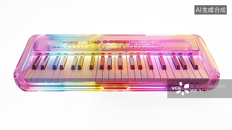 【AI数字艺术】3D渐变彩色透明质感电子琴设计元素图片素材