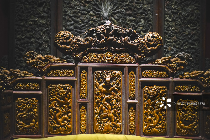 国家博物馆龙肇新元甲辰龙年新春文化展龙椅龙雕刻屏风宝座图片素材