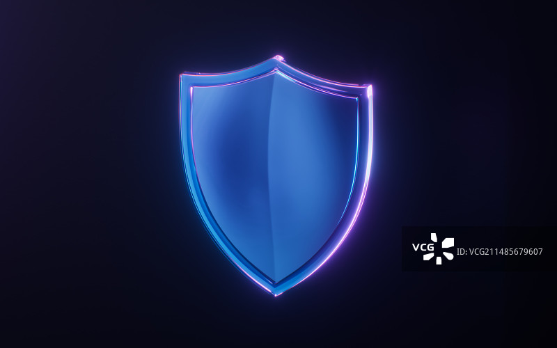 盾牌与霓虹灯光效果3D渲染图片素材