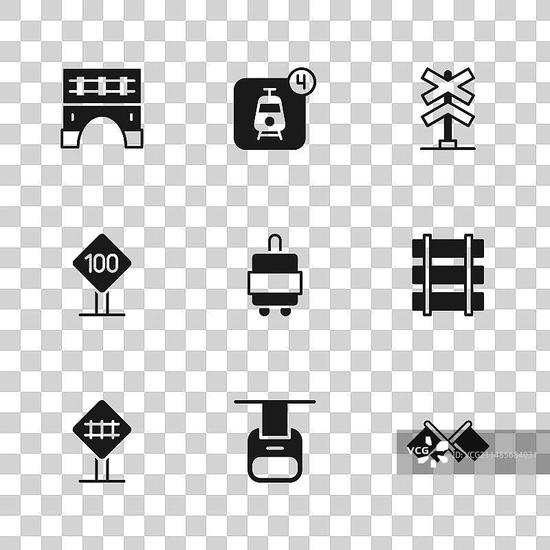 缆车、铁路轨道和旗帜图片素材