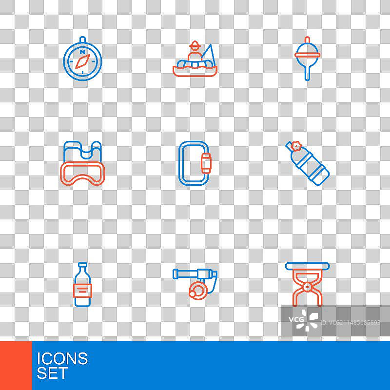 露营折叠椅、鱼竿、水瓶等线性图标合集图片素材