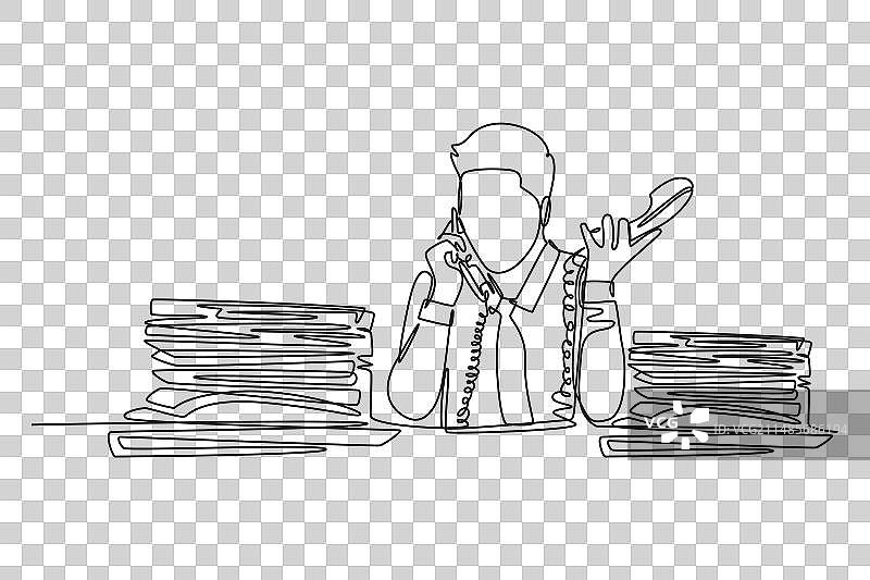 头晕的年轻男人单线连续绘图图片素材