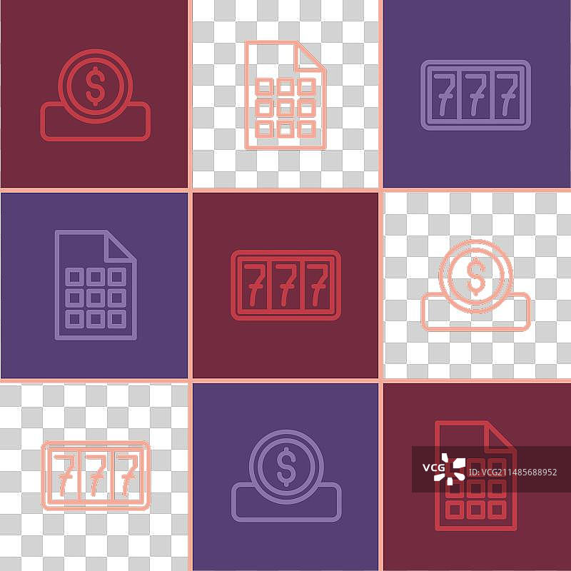 带有美元的老虎机硬币线条图标图片素材