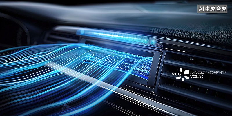 【AI数字艺术】科技感汽车空调系统空气流动与车内空气质量特性图片素材