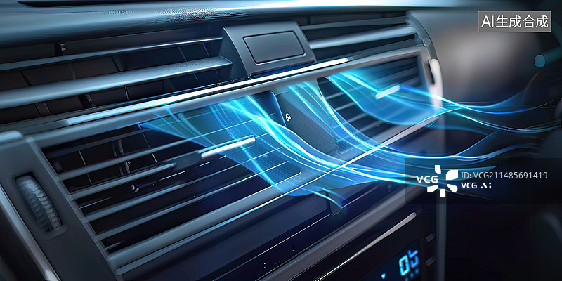 【AI数字艺术】科技感汽车空调系统空气流动与车内空气质量特性图片素材
