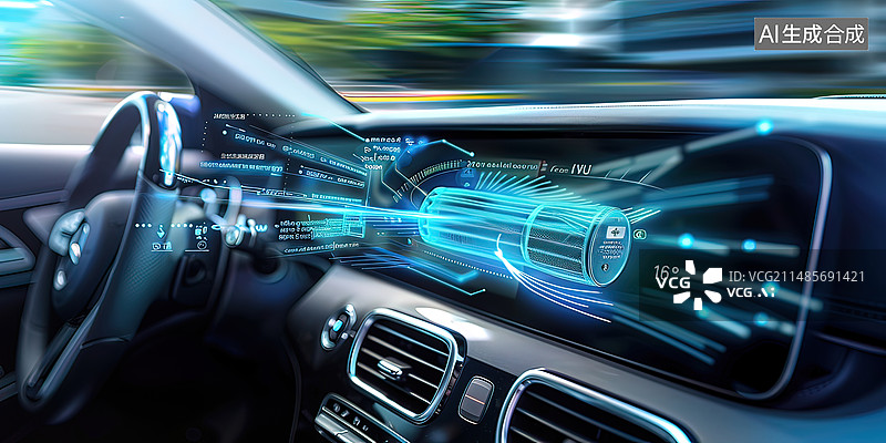 【AI数字艺术】科技感汽车空调系统空气流动与车内空气质量特性图片素材