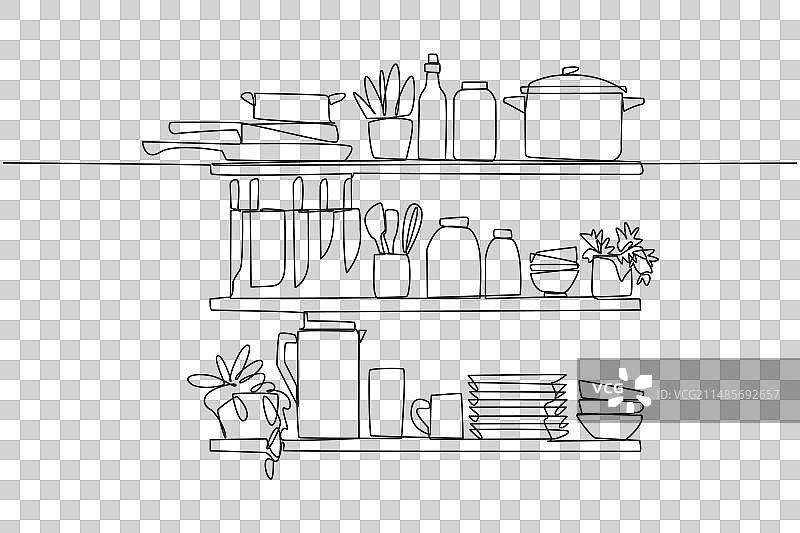 厨房用具连续单线画图片素材