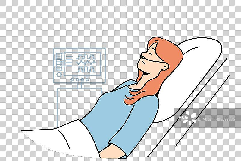 在医院吸氧的生病女病人图片素材