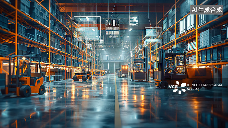 【AI数字艺术】智能仓储智能物流智能仓库虚拟现实自动化科技感 背景图片素材