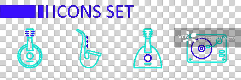 黑胶播放器、黑胶唱片和巴拉莱卡琴图片素材