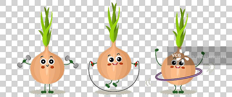 健身房里的可爱洋葱吉祥物套装图片素材