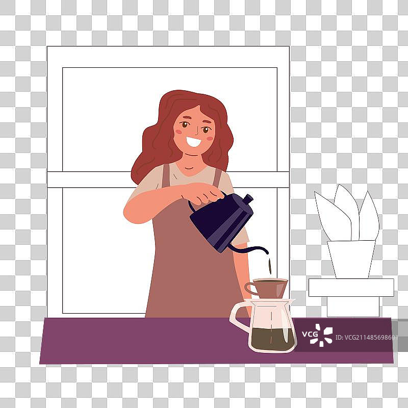 卡通咖啡师女人正在准备咖啡图片素材