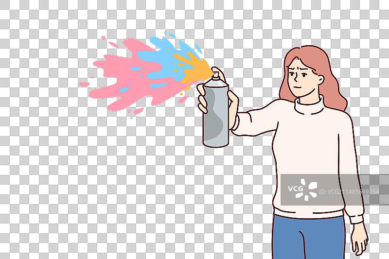 愤怒的女人用油漆罐画涂鸦图片素材