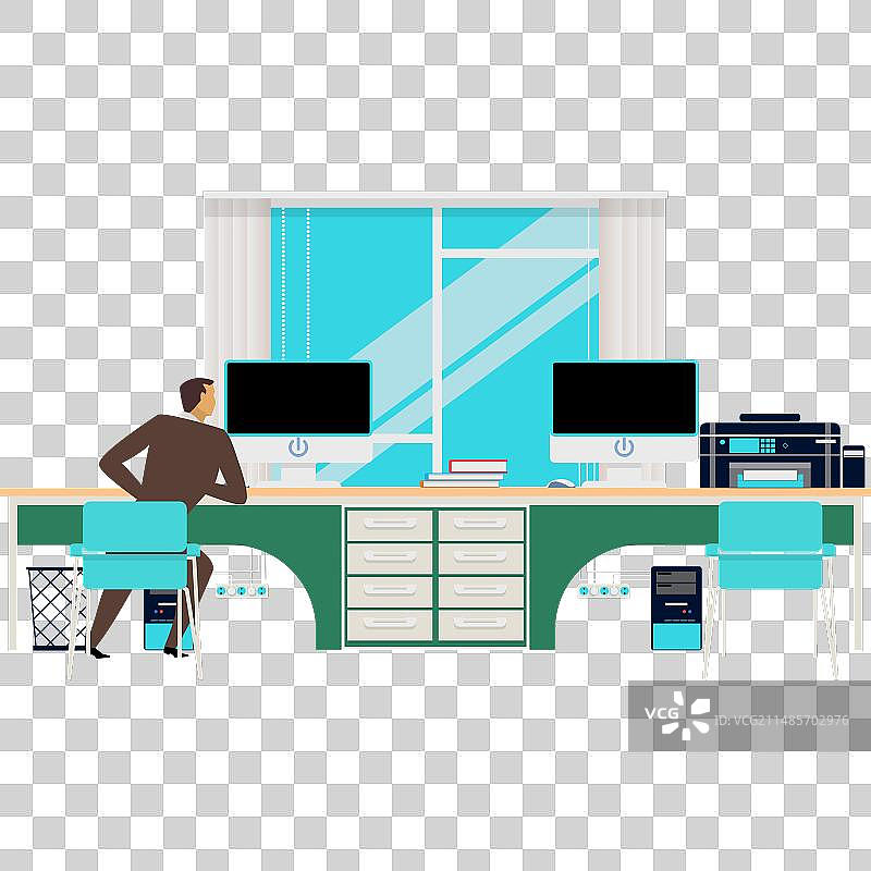 开放式办公室工作场所扁平图标图片素材