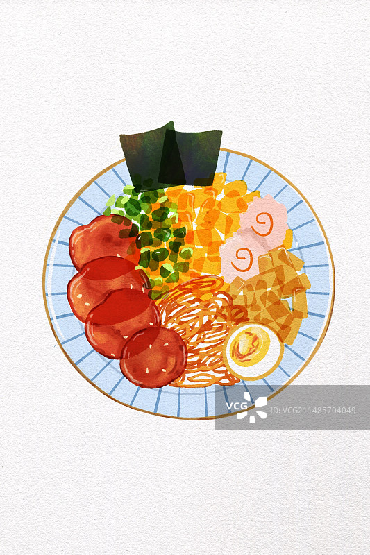 水彩美食菜单插画-日式拉面图片素材