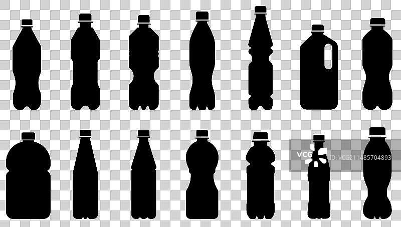 各种塑料瓶剪影图标集图片素材