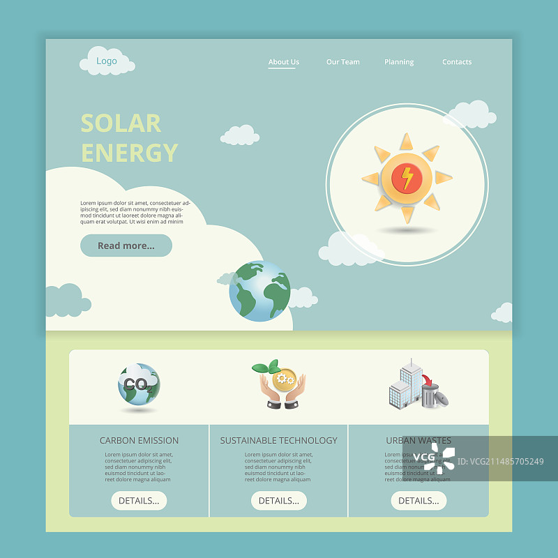 太阳能扁平风格着陆页网站模板图片素材