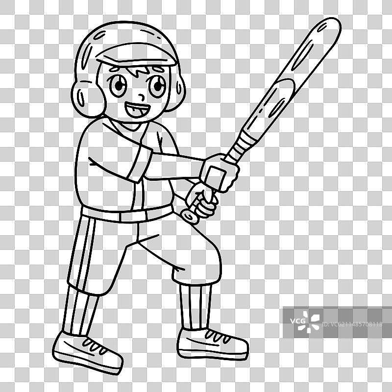 打棒球的男孩的隔离着色页图片素材