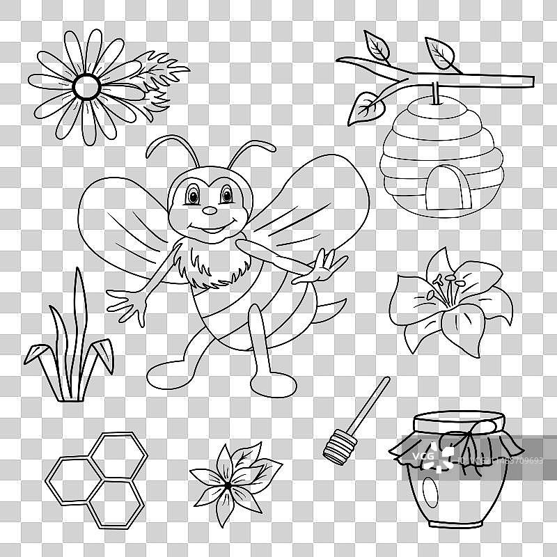 儿童涂色书用的卡通蜜蜂剪贴画图片素材