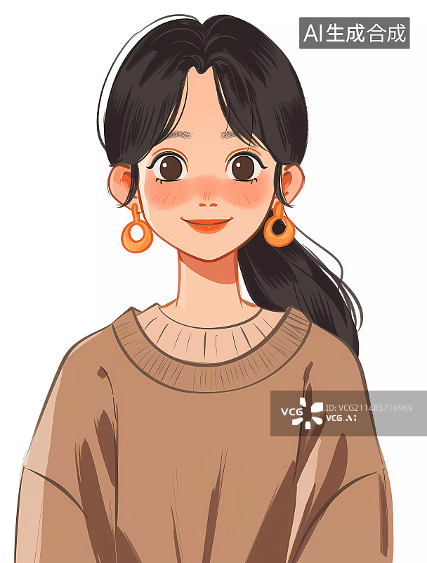 【AI数字艺术】美拉德配色女孩头像插画素材图片素材