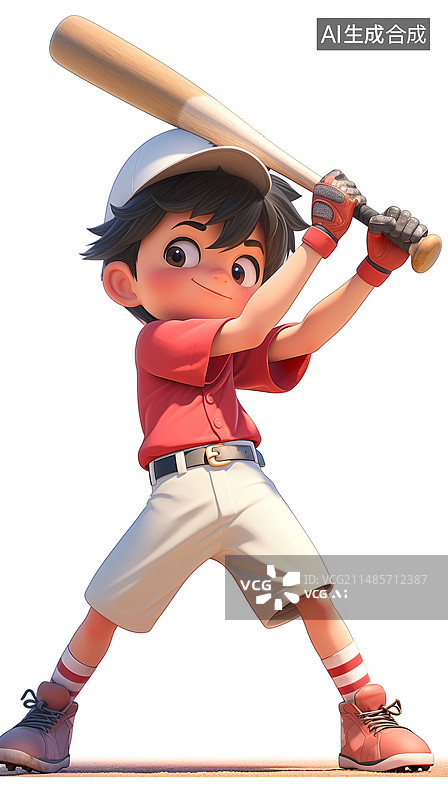 【AI数字艺术】3D卡通打棒球的男孩图片素材