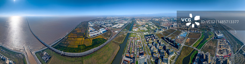 上海临港现代物流产业园 自贸区洋山特殊综合保税区 临港新城全景 东海大桥S2沪芦高速图片素材