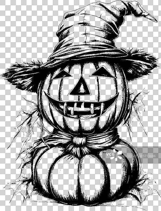 手绘稻草人与南瓜（白色背景）图片素材