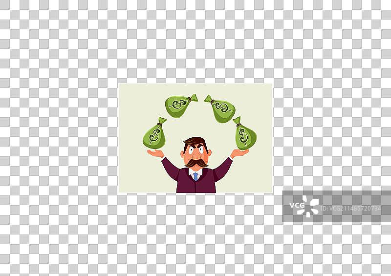 玩弄钱袋的富有银行家卡通图片素材